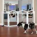 Foldable Freestanding Indoor Dog Gate for Doorways Wooden White Pet Gate for The House Dog Fence with Support Feet Included for Stairs, Hallways, 32" Height,4 Panels