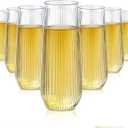 Lueumxc 48 Pack Ribbed Plastic Champagne Flutes, 9 Oz Stemless Disposable Clear Plastic Toasting Glasses Shatterproof Recyclable and BPA-Free Perfect For Wedding