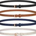 JASGOOD 4 Pack Skinny Women Leather Belt for Dresses Thin Waist Belt for Jeans Pants with Gold Buckle (A-black+brown+navy Blue+beige)