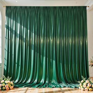 Hunter Green Satin Backdrop Curtains 2 Panels - Glitter Photo Drapes for Baby Shower, 10x10FT Shimmer Back Drop Cloth, Wrinkle Free for Birthday Party Prom Wedding Reception Stage