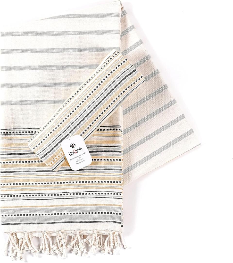 Peshtemal Turkish Beach Towels Set of 2 - Oversized Cotton Beach Towels 40x72 - Sand Free Quick Dry Blanket for Adults - Extra Large Towels for Beach Bath Pool Yoga Travel - Grey