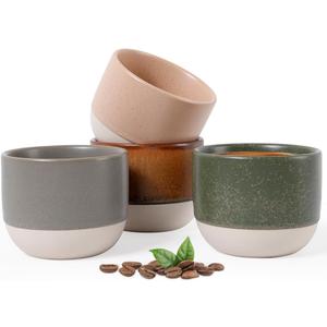 INGOFIN Ceramic Espresso Cup Set of 4-4.2 oz Espresso Cup for Coffee and Tea, Modern Porcelain Glazed Demitasse Cups, Microwave Dishwasher Safe Mugs, Suit for Espresso Machine, Mix