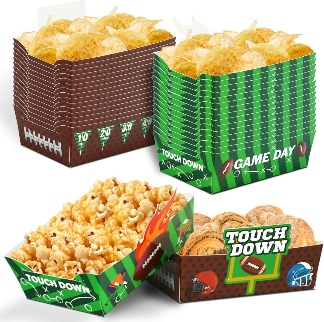 24Pcs Football Paper Trays Disposable Football Food Bowls Nacho Trays for Football Tailgates Dinners Sports Events