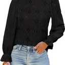 LUXVEER Women's Long Sleeve Eyelet Shirts Lace Embroidered Blouses Dressy Casual 2026 Fall Fashion Tops (S)