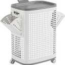 WESAPPINC Rolling Laundry Hamper with Lid, 70L Perforated Plastic Basket with Wheels, Storage Bin with Handle, White (LARGE 70L)