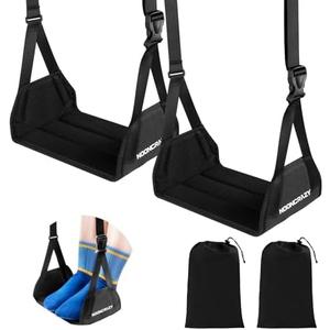 Airplane Foot Hammock, No Collapse Foot Rest for Plane Travel with Extended Adjustment Strap, Portable Desk Foot Hammock with Thickened Foam, Foot Sling Travel Essentials to Relax Your Feet(Black 2PC)