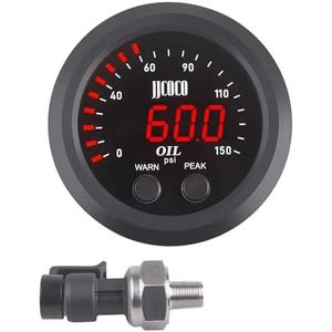 ZHSYMX Universal Oil Pressure Gauge Kit 2-1/16" (52mm) 150 PSI - Digital Meter Red Display with 1/8NPT Electronic Sensor - for Boat Marine Car Auto Truck Automotive Gauge Sets
