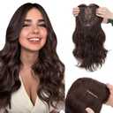 Hairro 18 Inch Long Hair Toppers Wavy with Side Bangs for Women, Clips In Synthetic Hairpieces Capless, for Adding Volume/Birthday/Party/Halloween/Cosplay Dress Up, Dark Brown