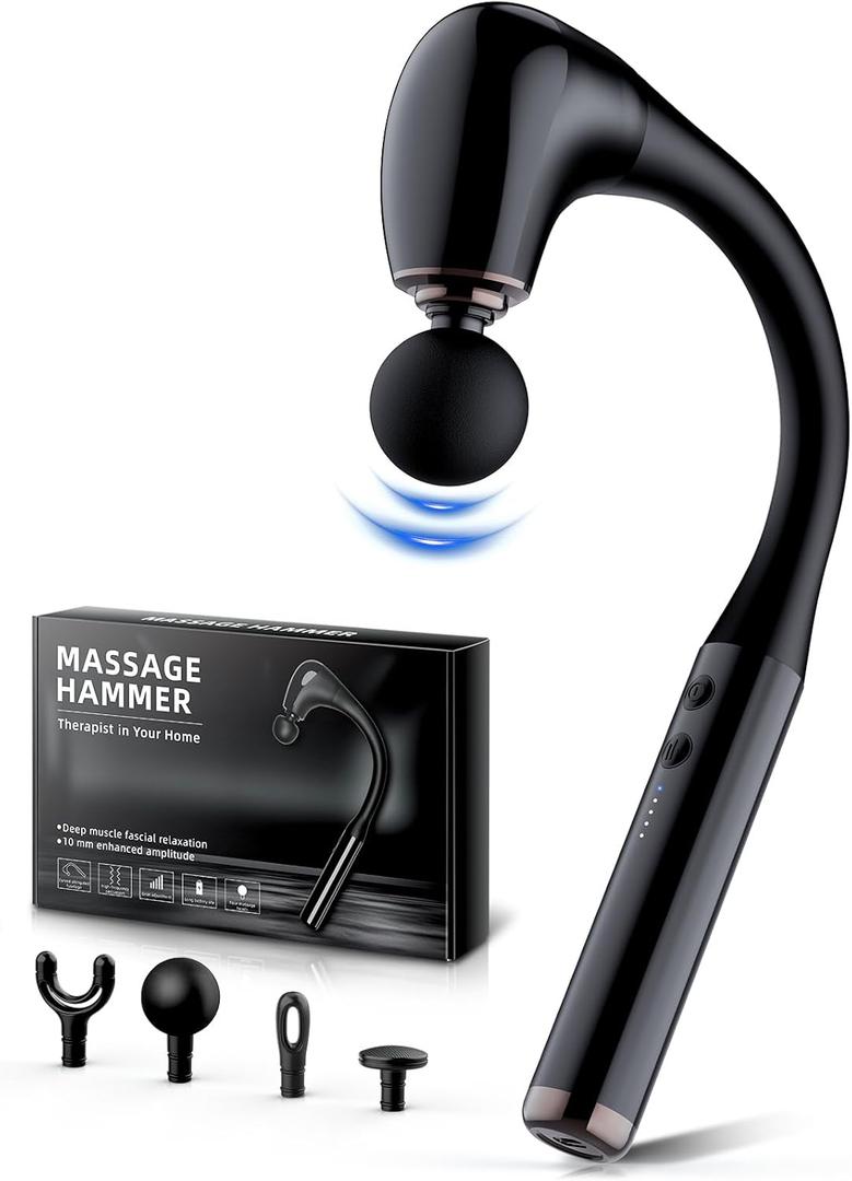 FVZ Massage Gun with Upgraded Extension Handle, 10MM Massage Gun Deep Tissue, Back Massager, Muscles/Neck/Shoulders/Waist/Legs Massager Portable for Pain Relief, 4 Massage Heads & 5 Speed Levels (Black)