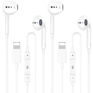 Wired Headphones for iPhone Earbuds with Lightning Connector,2 Packs Built-in Mic & Volume Control HiFi Stereo Nosie Reduction Earphones Compatible with iPhone 14/13/12/11/XR/XS/X/8/7 Support All iOS