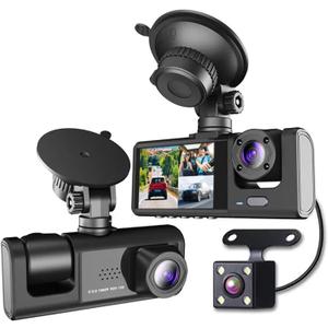 1080P Dash Camera for Car,3 Channel Front and Rear Inside Dashcam Car Video Recorder,170°Wide Angle Vehicle Cam with 32G Card,G-Sensor,2’’ IPS Screen,Loop Recording (3 Channel Dash Cam Without Card)