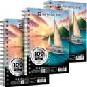 ARTISTIC EYE 5.5X8.5 Premium Sketch Book Set, Pack of 3 (300 Sheets), 68lb (100gsm), Spiral Bound, Acid-Free Drawing Paper, Perfect for Most Dry Media, Ideal for Beginners & Professionals (Set of 3)