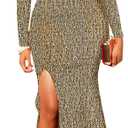 BestGirl Vestido formal de manga larga para mujer, con lentejuelas, entallado, fruncido, brillante (0i oro) L
