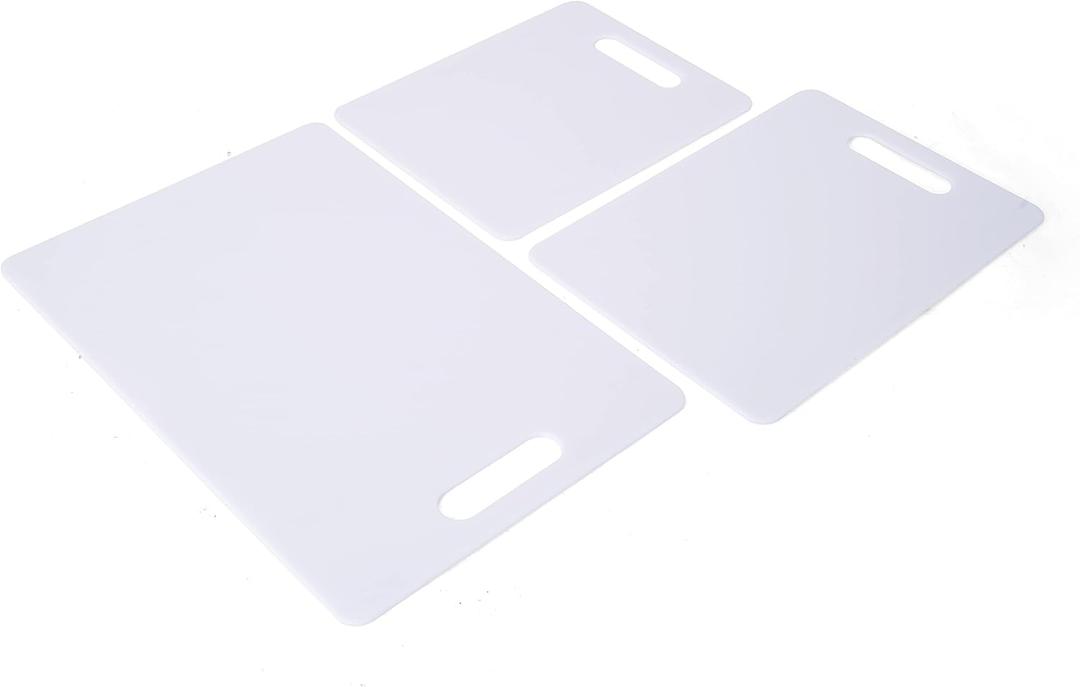 Farberware Plastic Cutting Board Set, Dishwasher- Safe Poly Chopping Board for Kitchen with Easy Grip Handles, Set of 3, White
