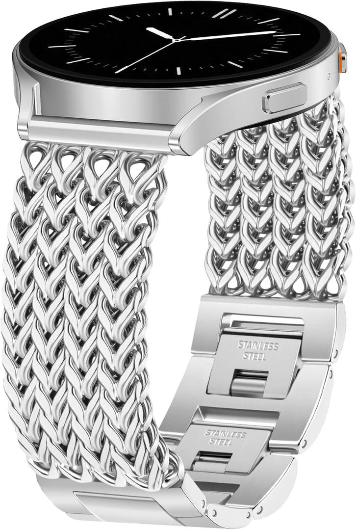 JR.DM Starlight Metal Watch Band Women 20mm Dressy Strap Stainless Steel Chain Bracelet Compatible with Samsung Galaxy Watch 7/6/5/4/Active 2/4 6 Classic/5 Pro/FE 40mm 42mm 43mm 44mm 45mm 46mm 47mm