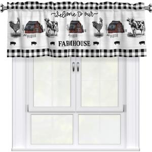Giwawa Farmhouse Barn Curtain Valance for Kitchen Living Room Cow Rooster Blackout Rod Pocket Home Decoration Window Treatment Valance, 54" x 18"