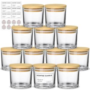 SUPMIND 4oz Candle Jars 12 Pack - Clear Glass with Bamboo Lids, Ideal for Candle Making & Home Decor