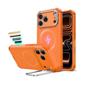 ESR for iPhone 17 Pro Max Case with Stash Stand, 7X Military-Grade Drop Protection with Camera Control, Shock-Absorbing Phone Rugged Cover, Compatible with MagSafe Accessories, Cyber Series, Orange