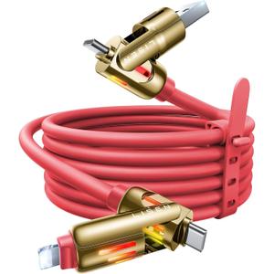 LISEN 240W Chubby USB C to USB C, 4 in 1 Charging Cable (6.6FT) with Light, USB A/C to C/L Multi Charging Cable for iPhone 16 15 14 Pro Max/MacBook/iPad Pro/SamSungS24,Red