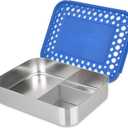 LunchBots Large Trio Stainless Steel Lunch Container -Three Section Design for Sandwich and Two Sides - Metal Bento Lunch Box - Eco-Friendly - Stainless Lid - Blue Dots