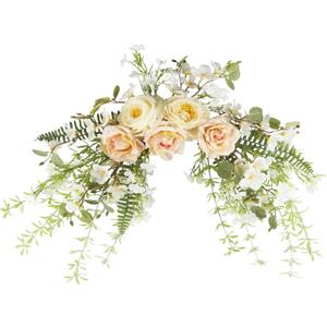 Artificial Swag Flowers Floral Swag Artificial Peony Arch Swag Artificial Greenery Flower Swag Spring with Green Leaves for Home Front Door Wedding Arch Garden Party Tabletop Wall Decor