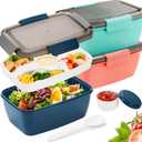 Youeon 3 Pcs 68 Oz Salad Lunch Container with 4 Compartment Tray, Bento Lunch Box with Spoon & Dressing Cup, Leakproof Salad Container for Lunch, Toppings, Snacks, Fruits, BPA-Free