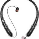 Bluetooth Neckband Headphone, Retractable Headphones with Bluetooth 5.3 & Noise Cancelling MicNeckband Headphones for Office Meetings and Daily Commuting (Matte Black)