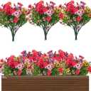 30 Bundles Fake Flowers for Outdoor Spring Summer Decoration Colorful Daisy Eucalyptus Realistic Artificial Plastic Plants for Home Planter Porch Window Box Yard