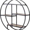 Industrial Style Round Wall Shelves, 3 Tier Decorative Floating Ledge Shelves, Wall Mounted Metal Bracket Wooden Display Hanging Shelf
