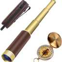 Retro Pirate Telescope Zoomable 25x30 Spyglass Portable Collapsible Handheld Telescope Vintage Monocular for Kids & Survival Gear Compass Pocket Military Compass for Camping Boating
