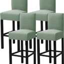 Gollense Bar Stool Covers Set of 4 Stretch Jacquard Barstool Slipcovers Washable Dining Chair Seat Covers with Back Removable Pub Counter Tall Chair Protectors for Kitchen Island Chairs (Light Green)