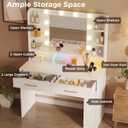 LUCKRACER Vanity Desk with LED Lights Mirror & Charging Station, Makeup Vanity with Storage Drawers and Shelves, Modern Dressing Table for Women Girls Bedroom, Ivory White