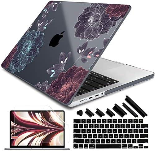DONGKE for M4 MacBook Pro 14 inch Case 2024 2023 2021 A3112 A3401 A3185 M3 A2918 A2992 M2 A2779 M1 A2442 Pro Max with Retina XDR Display & Touch ID, Plastic Hard Shell Cover, Dahlia Flowers