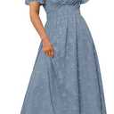 Simplee Women's Boho Floral Maxi Dress Flowy Casual V Neck Short Sleeve Wedding Guest Holiday Beach Long Dress (Blue, XL)