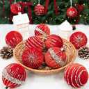 3.15 Inch Velvet Christmas Tree Ornaments12 Pcs Christmas Balls Bulk Set with Golden Hand-Painted PatternPlastic Shatterproof Xmas Hanging Ornaments Decorations for Tree Garland(Red)