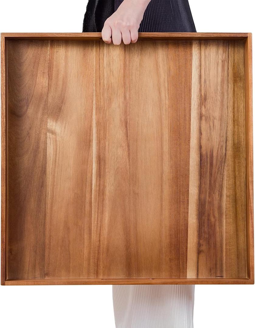 Serving Tray with Handles, 22 inch Large Square Ottoman Tray Coffee Table Tray, Wooden Trays Decorative Trays for Party, Food Serving, Breakfast, Dinner, Coffee Tea, Appetizers