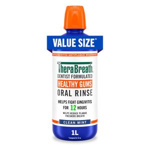 TheraBreath Healthy Gums Oral Rinse, Antigingivitis, Clean Mint Flavor, Dentist Formulated to Help Prevent Gingivitis and Support Gum Health, Alcohol Free, 1 Liter