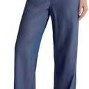 SheDenim Womens Wide Leg High Rise Jeans Elastic Waist with Drawstring 29/31" Dark Blue