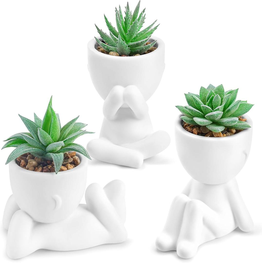 Der Rose 3 Pack Fake Plants for Office Desk Accessories Artificial Succulents Plants for Room Bathroom Home Decor for Women (White)
