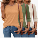 Ficerd 3 Pack 3/4 Sleeve Tops for Women Round Neck Dressy Basics Tees Casual Trendy Loose Fit T Shirts, XL