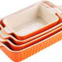 MALACASA Bakeware Set of 4, Porcelain Baking Pans Set for Oven, Casserole Dish, Ceramic Rectangular Baking Dish Lasagna Pans for Cooking Cake Kitchen, Orange(9.4"/11.1"/12.2"/14.7"), Series BAKE.BAKE