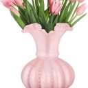 Joeyan Handmade Pink Glass Flower Vase,7.9" Vintage Decorative Urn Vase for Centrepieces Bouquet Wedding,Colored Thickened Pedestal Decorations for Rustic Home Living Room Office Farmhouse
