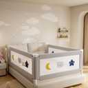 Baby Bed Rail Guard for Toddlers, Reinforced 60in Toddler Bed Rails for Queen Bed with Height Adjustable, Extral Tall Child Safety Side Railing Guards/Bedrail for Kids,Grey Star, 1 Side 54" Lx28 H