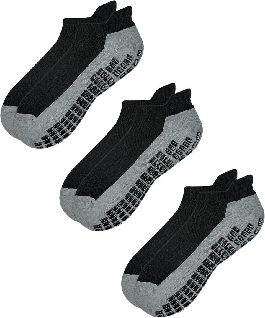 RATIVE Anti Slip Non Skid Ankle and Crew Socks with Grippers for Men Women (Small, 3-pairs/Black)