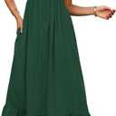 BTFBM Womens Spring Dresses 2026 Casual Short Sleeve V Neck Drawstring Wedding Guest Maxi Dresses Boho Beach Long Dress (Large, Dark Green)