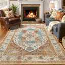 YJ.GWL Area Rugs for Living Room 4x6 Machine Washable Rugs for Bedroom, Non Slip Floral Vintage Rug Indoor Carpet, Stain Resistant Throw Rug for Dining Room Kitchen, Brick Orange