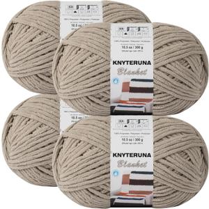 Knyteruna #6 Super Bulky Blanket Yarn for Crocheting - 4 Skeins(Each 10.5oz/300g, 220yds/201m), Chunky Chenille Thick Plush Big Soft Yarn for Crocheting Knitting Blankets, Khaki