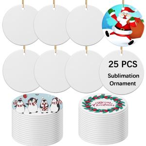 25 PCS Ceramic Sublimation Ornament Blanks Bulk 3 Inch White Round Crafts DIY Personalized Printed Christmas Home Porcelain Paintable Decorate