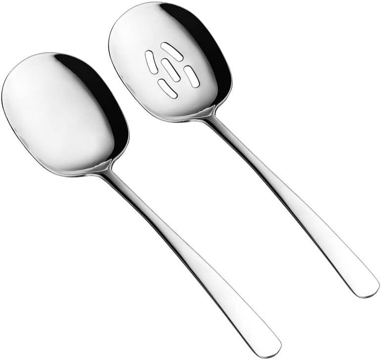 SOLEADER Extra Large Serving Spoons Set, 12 Inch Slotted Spoon and Serving Spoon, Premium Spoons Silverware, Cooking Spoon, Pasta Spoon, Mixing Spoon, Foodgrade 18/8 Stainless Steel, Pack of 2