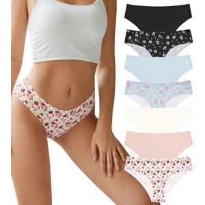 SHARICCA Women Seamless Cheeky Bikini No Show Panties Ladies Invisible Breathable Briefs Soft Stretch Underwear Multi Pack, Small